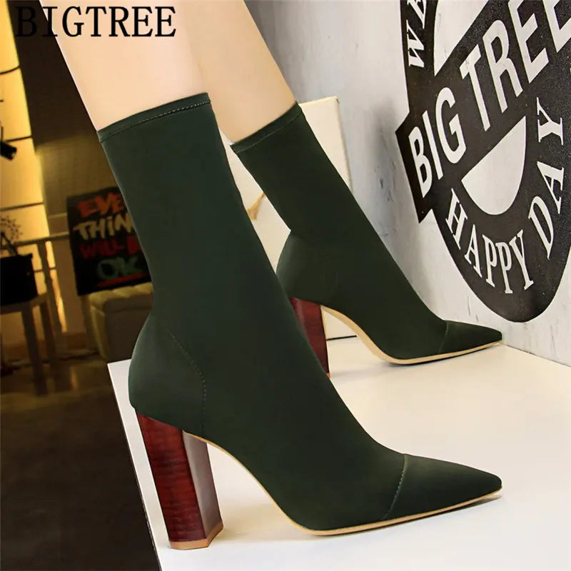 Thick Heel High Heels Boots Women Bigtree Shoes Ankle Boots For Women Cuissardes Talons Hauts Designer Boots