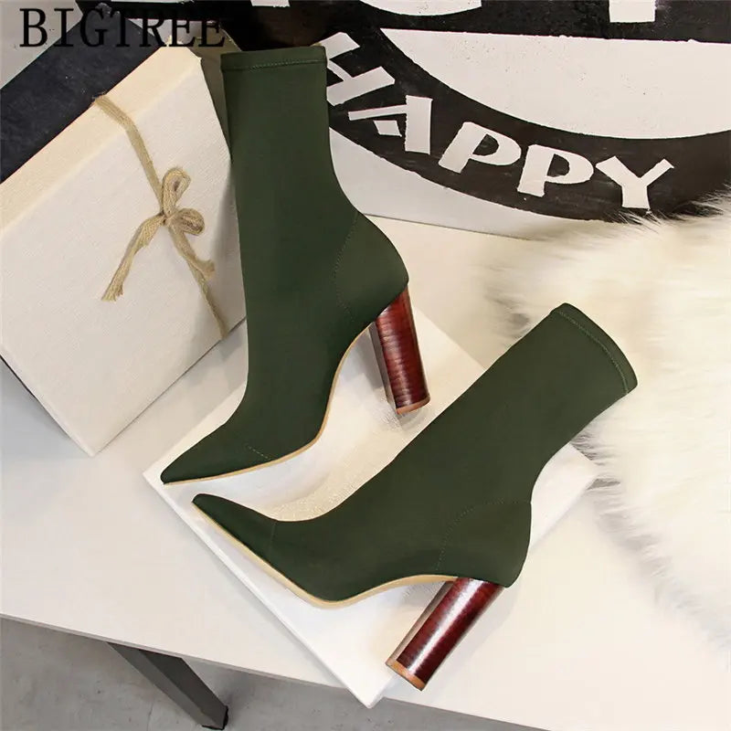 Thick Heel High Heels Boots Women Bigtree Shoes Ankle Boots For Women Cuissardes Talons Hauts Designer Boots