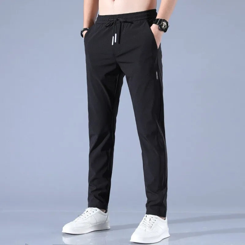 Ice Silk Pants Men's 2023 Black Or Gray Casual Outdoor Elastic Breathable Straight Leg Sweatpants