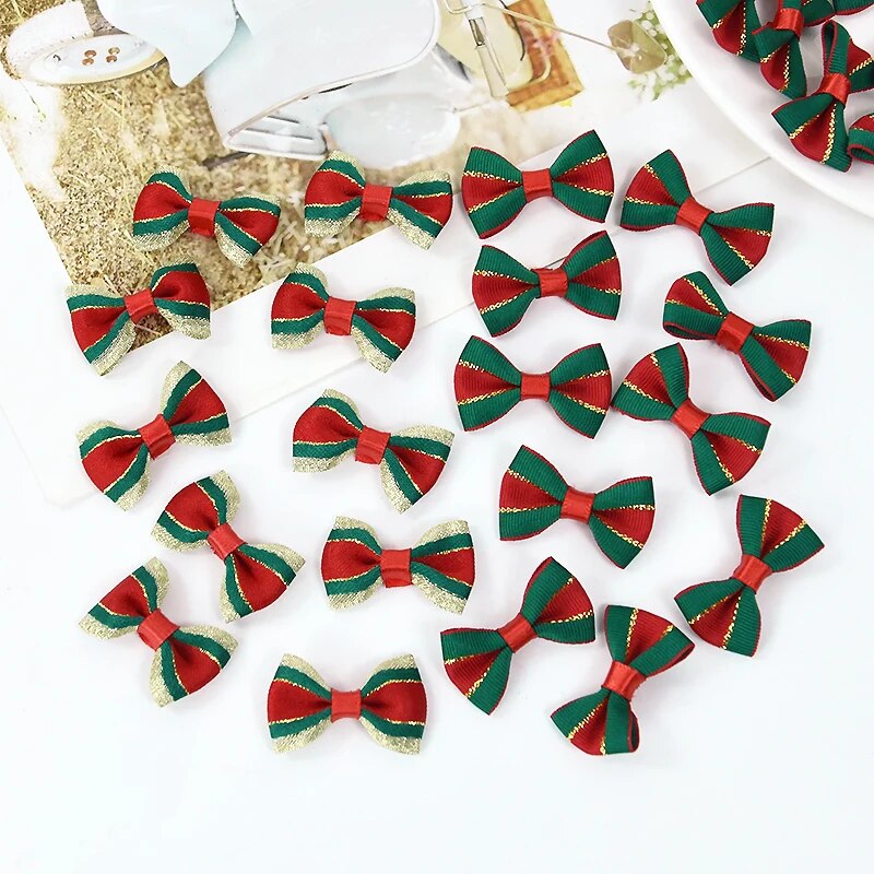30Pcs Christmas Bows Decorations Red Green Bowknot Christmas Tree Hanging Ornaments New Year Xmas Party Decor