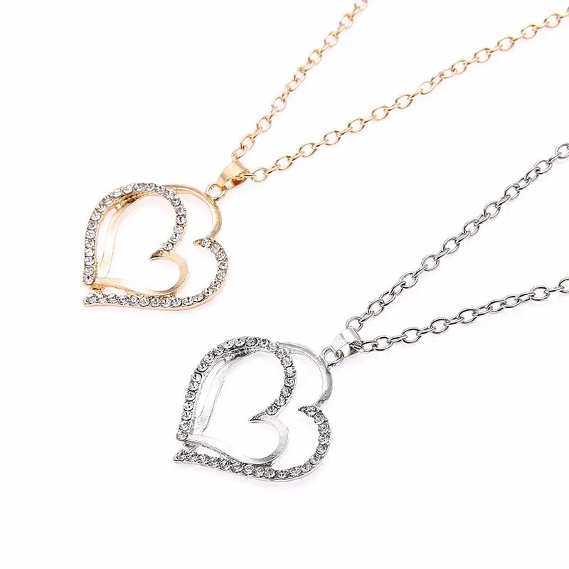 3 Pcs Set Heart Shaped Jewelry Set Of Earrings Pendant Necklace For Women Exquisite Fashion Rhinestone Double Heart Jewelry Set