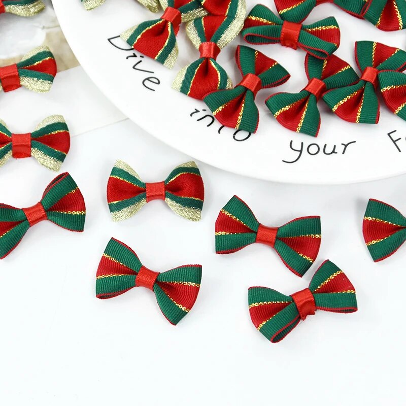 30Pcs Christmas Bows Decorations Red Green Bowknot Christmas Tree Hanging Ornaments New Year Xmas Party Decor