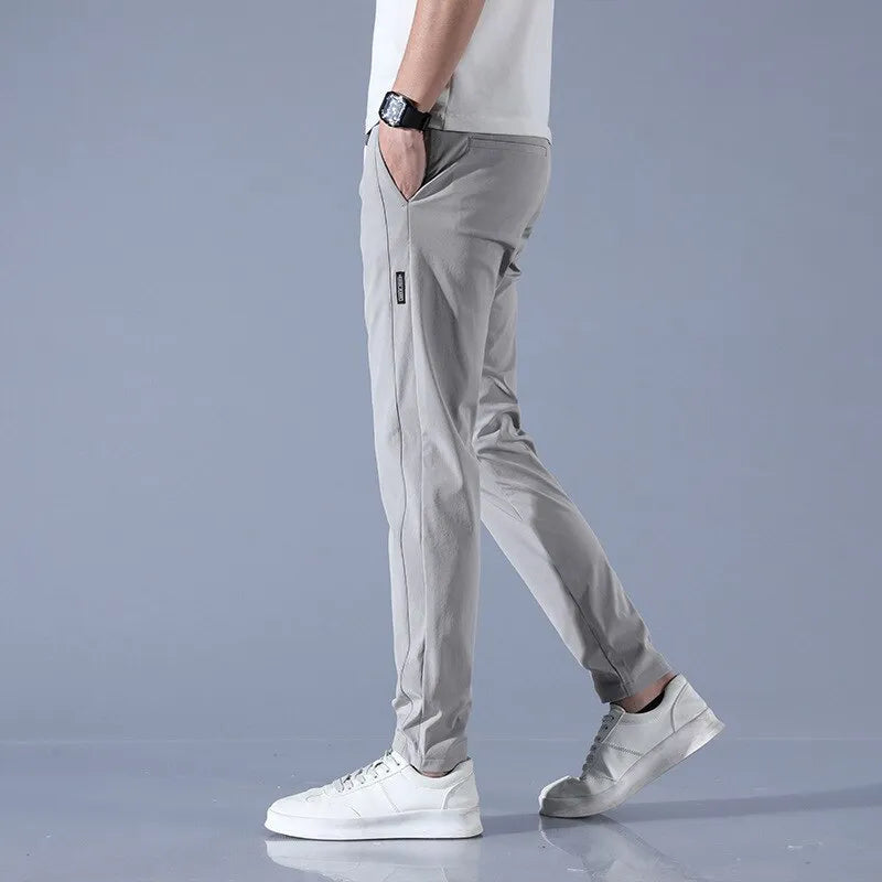 Ice Silk Pants Men's 2023 Black Or Gray Casual Outdoor Elastic Breathable Straight Leg Sweatpants