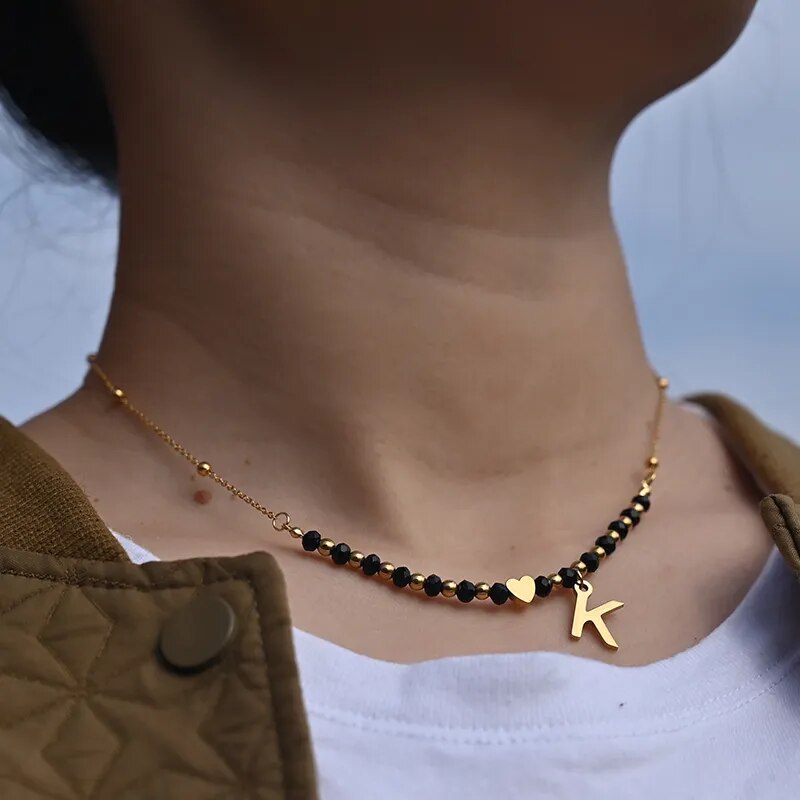 MOON Waterproof Gold Stainless Steel Heart Initial Necklace for Women Various Styles