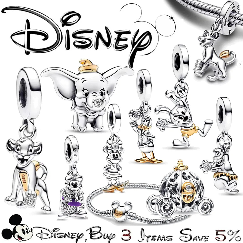 Disney 100 Anniversary Mickey Minnie Dumbo And More 100% 925 Sterling SILVER Charm Beads Dangle Charm fit Original Pandora Bracelet