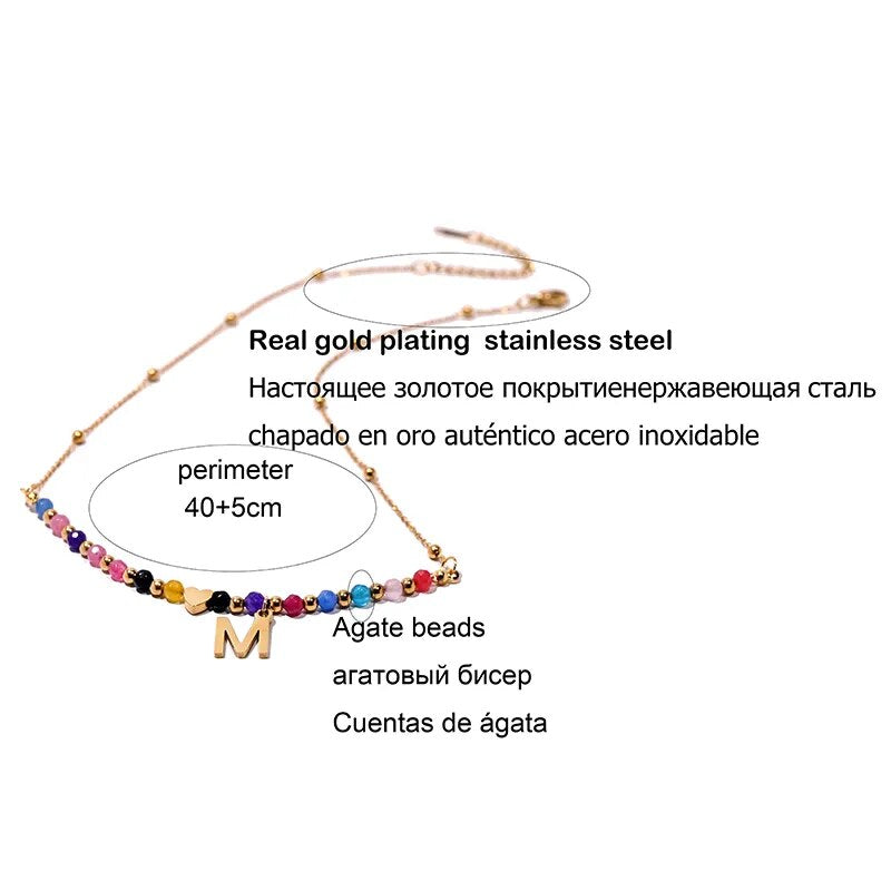 MOON Waterproof Gold Stainless Steel Heart Initial Necklace for Women Various Styles