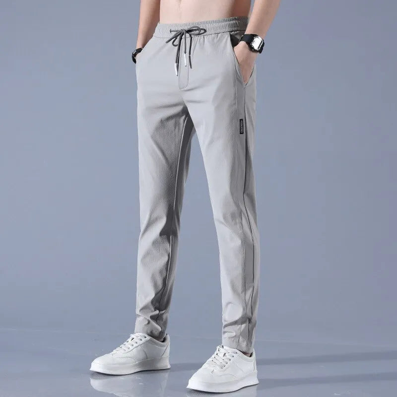 Ice Silk Pants Men's 2023 Black Or Gray Casual Outdoor Elastic Breathable Straight Leg Sweatpants