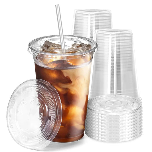 50pcs/Set 12/16OZ Disposable Plastic Cups With Lids