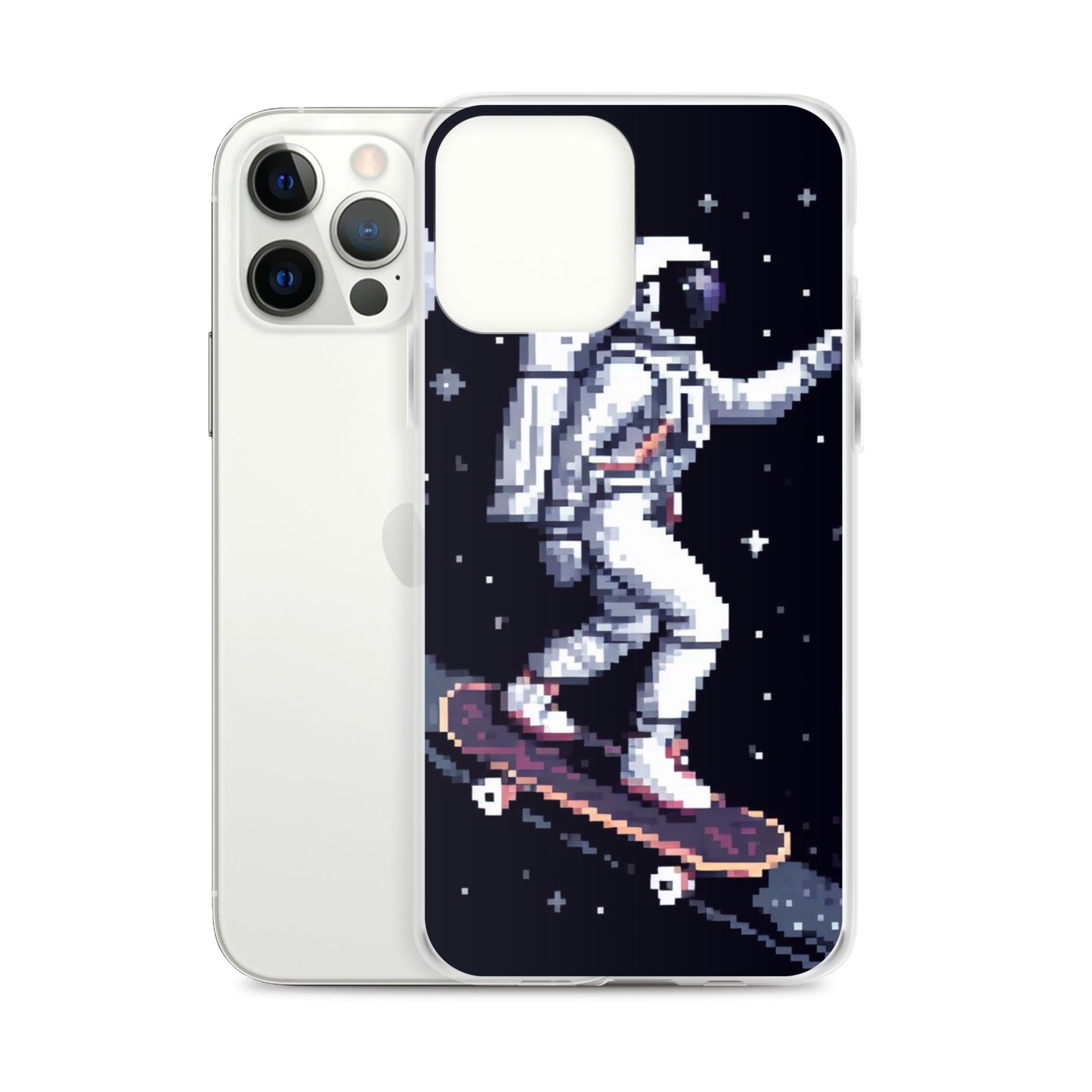 Astronaut Skating In Space Pixel Art Clear Case for iPhone®