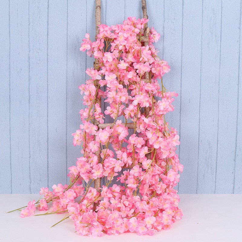 135 Flower Silk Artificial Cherry Blossom Rose Hanging Vine