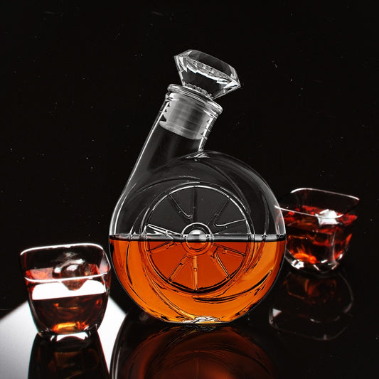 Blower Shaped Glass Decanter with Airtight Ornate Stopper for Wine Bourbon Brandy Liquor