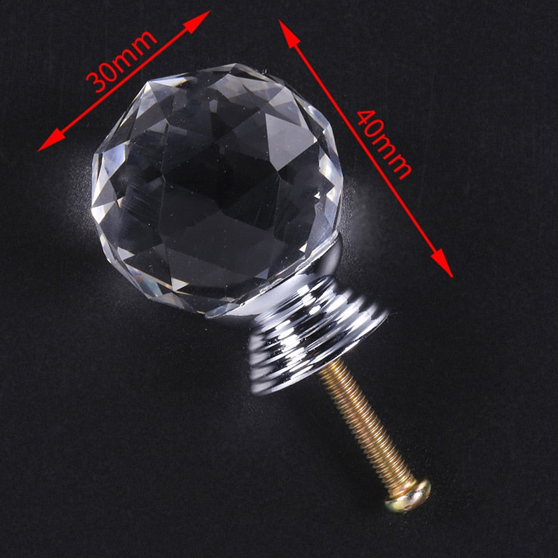 NAIERDI 20mm/30mm/40mm Round Diamond Crystal Glass Knobs