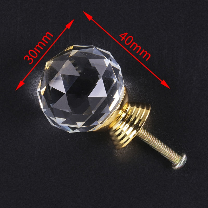 NAIERDI 20mm/30mm/40mm Round Diamond Crystal Glass Knobs