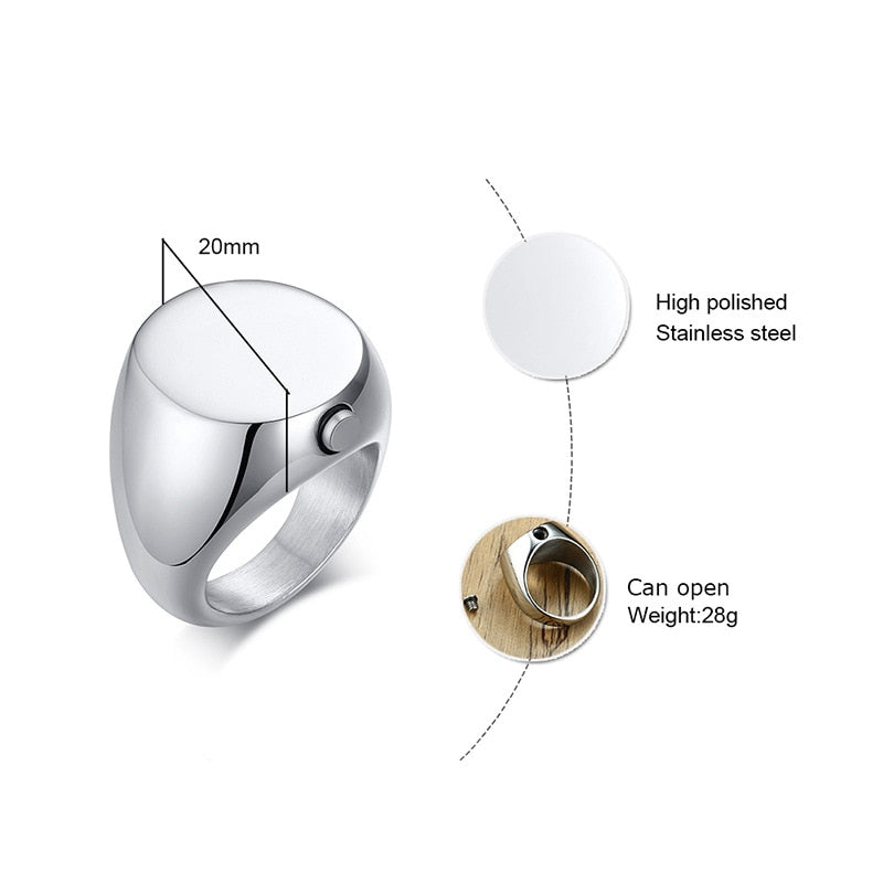 Men's Stainless Steel Memorial Ring With Compartment For Ashes