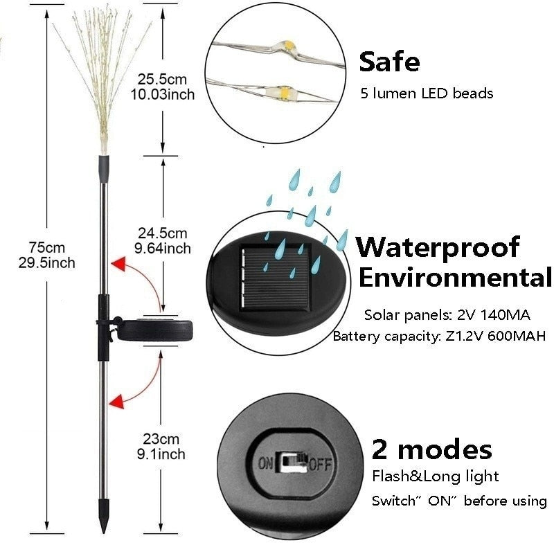Solar Powered Fairy Firework LED Lights