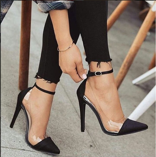 2023 New Summer High Heel Pointed Monochrome Belt Buckle Stylish Women'S Single Shoes Rose Red Pink Black Apricot Color 34 - 43