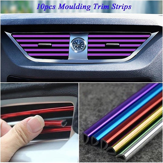 10Pcs 20cm Universal  Car Air Conditioner Outlet Decorative U Shape Moulding Trim Strips Decor Car Styling Accessories