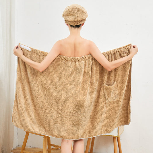 Velvet Bath Cap And Bath Towel Skirt Set
