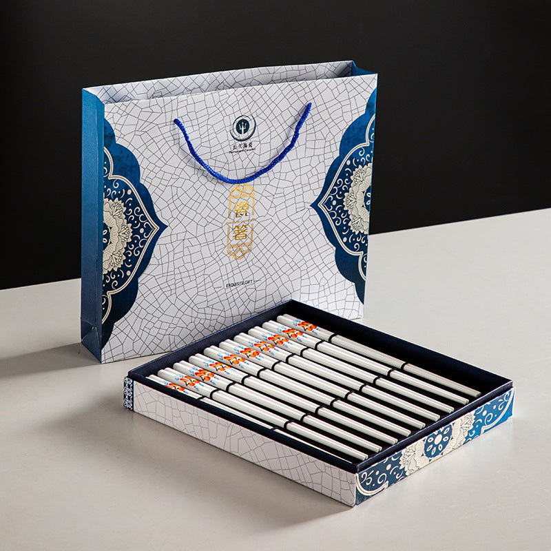 Co-flow Japanese ceramic chopsticks household tableware healthy anti-slip anti-mildew hygienic baffles gift bone chopsticks