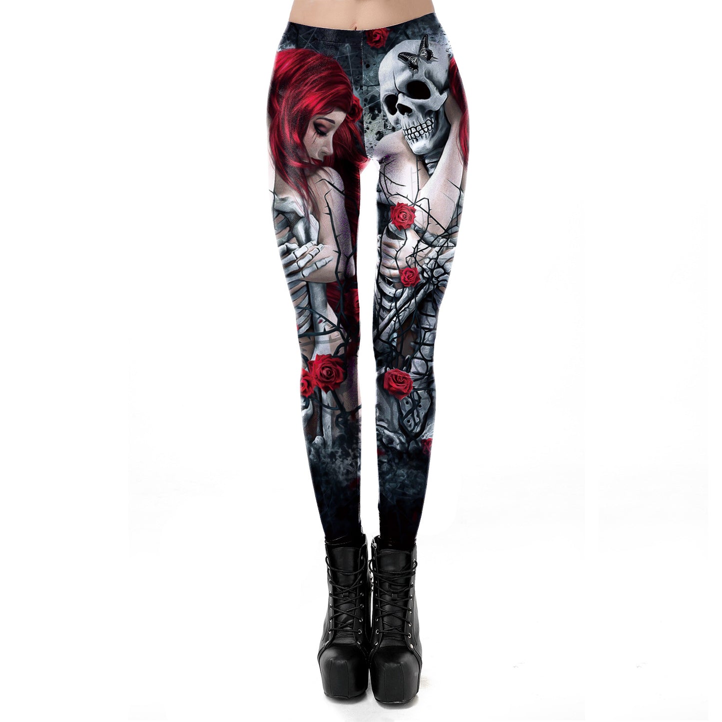 Women's Skull Printed Leggings Soft Halloween Stretchy Pants Retro Leggings Comic Cosplay Punk Print Polyester Gothic Trousers Capris Pants S-XL
