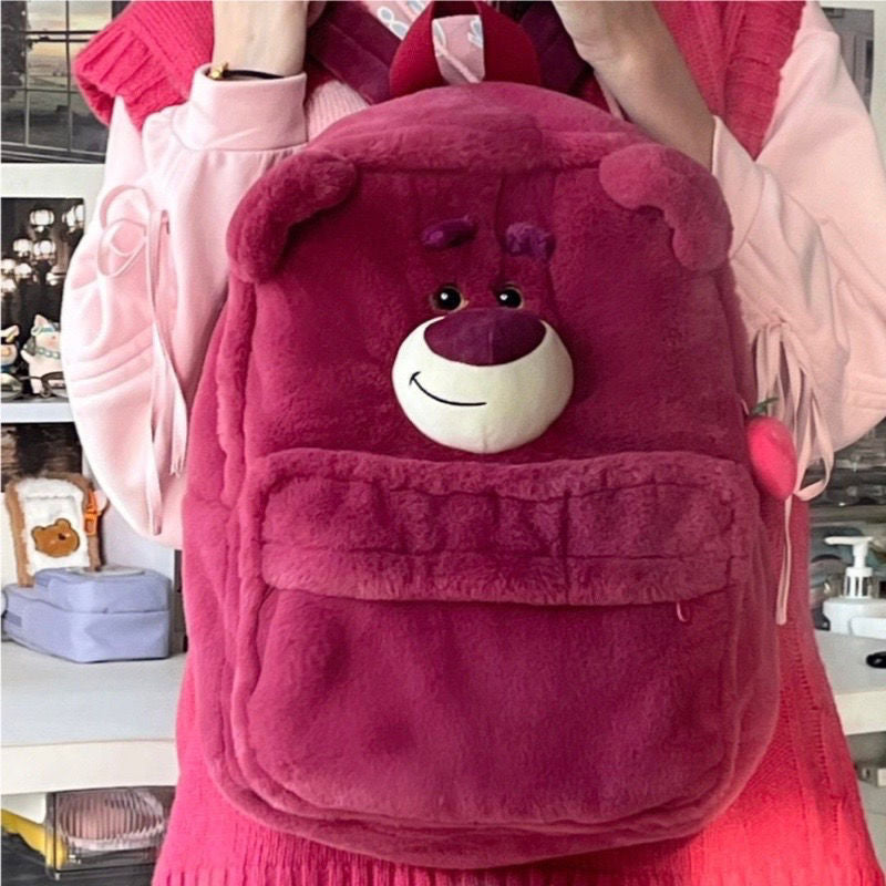 New strawberry bear three-dimensional funny schoolbag heart cute plush schoolbag backpack