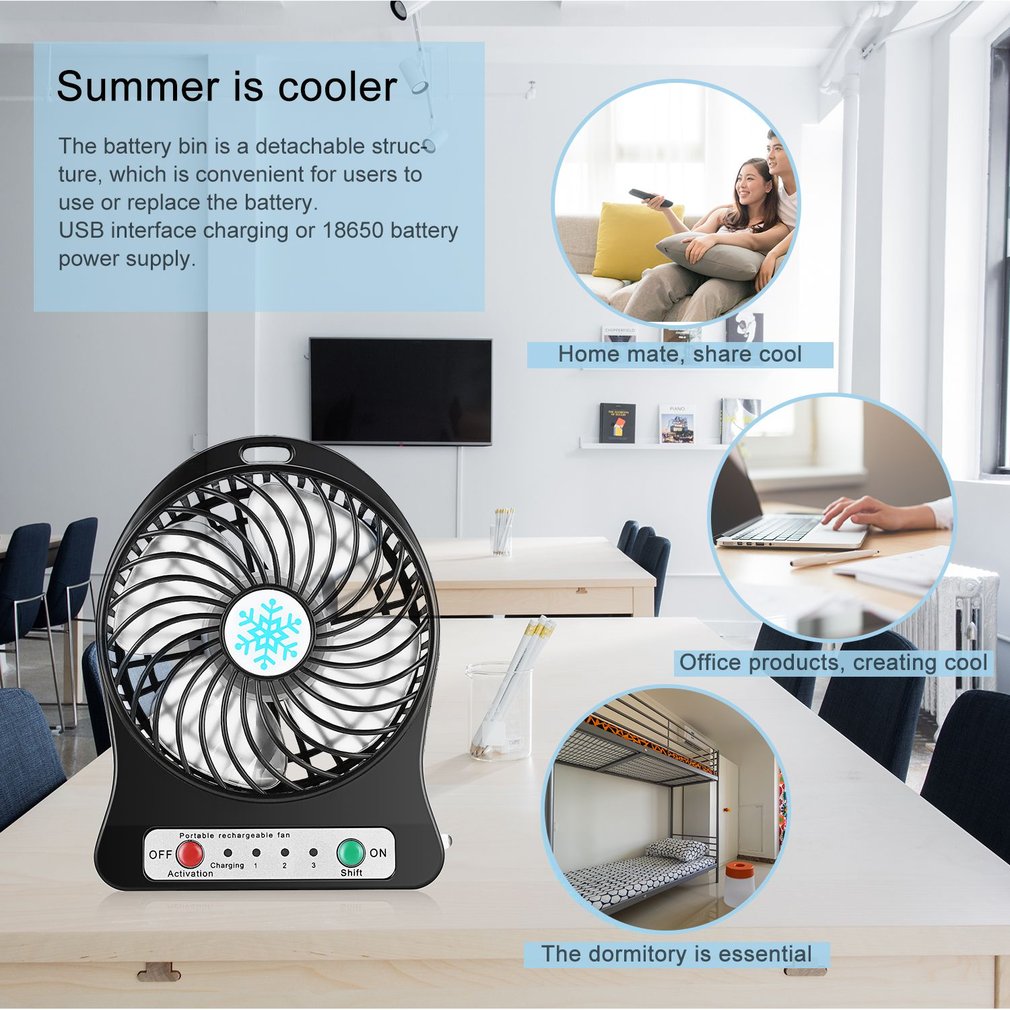 Mini Desk Usb Fan Portable Rechargeable LED Light Fan Air Cooler Three Wind Speed Usb Fan Without Battery Cooling Handheld Fan
