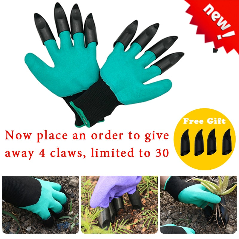 Garden Digging gloves with Labor claw Rubber Gardening dig planting waterproof outdoor Grass Pull l work  ABS Plastic 4/8 claw
