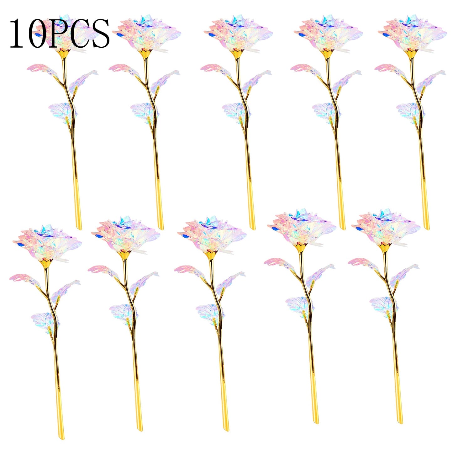 5-10PCS 24K Rose Gold Crystal Artificial Illuminous Rose Flower