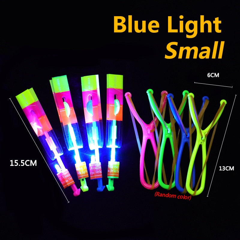 1/3/5/10pcs Amazing Light Toy Arrow Rocket Helicopter Flying Toy LED Light Toys Party Fun Gift Rubber Band Catapult