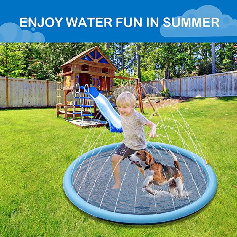 150/170cm Summer Pet Swimming Pool Inflatable Water Sprinkler Pad Play Cooling Mat Outdoor Interactive Fountain Toy for Dogs And Kids