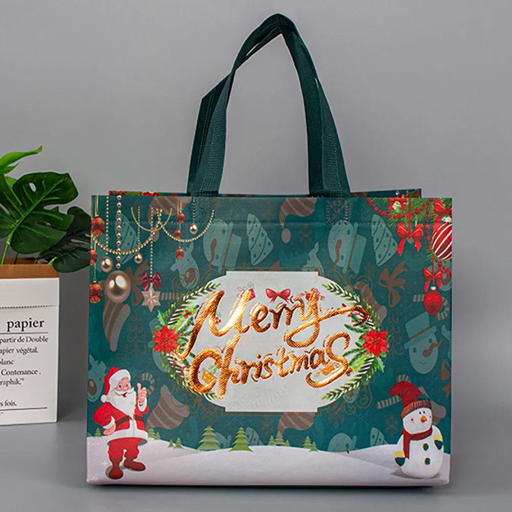 New Year Christmas Non-Woven Fabric Tote Bags Candy Gift Packaging Santa Claus Kids Holiday Happy New Year