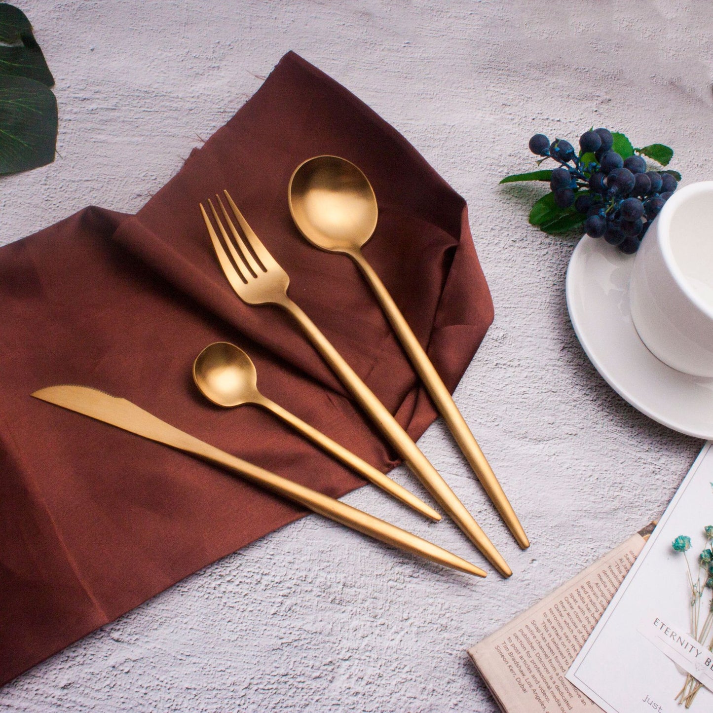 Portuguese Tableware Stainless Steel Gold/Silver Knife Fork and Spoon Set