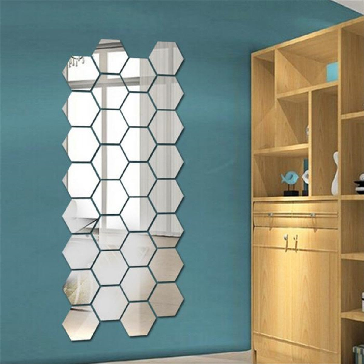 12Pcs 3D Mirror Hexagon Wall Stickers