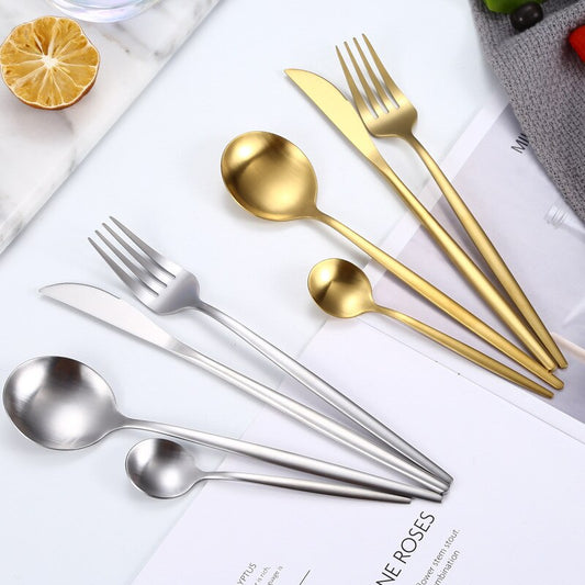 Portuguese Tableware Stainless Steel Gold/Silver Knife Fork and Spoon Set
