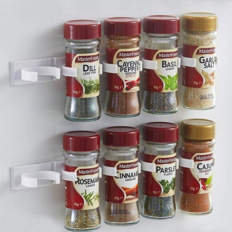 2pcs/Set White Kitchen Storage Rack Seasoning Jar Storage Rack Simple Bottle Clip Four Five Hole