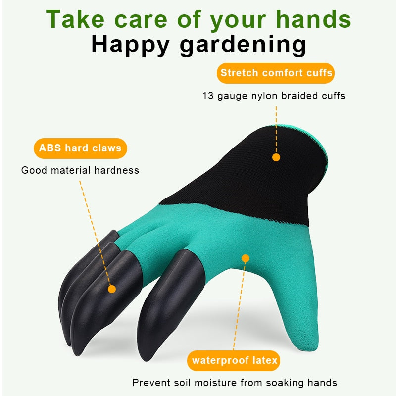 Garden Digging gloves with Labor claw Rubber Gardening dig planting waterproof outdoor Grass Pull l work  ABS Plastic 4/8 claw