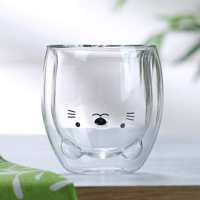Creative Cute Bear Double-layer Coffee Mug Double Glass Cup Carton Animal Milk Glass Lady Cute Cat Duck Dog Gift Christmas Gift