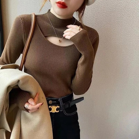 Women's Basic Semi-Turtle Neck Solid Sweater Pullover
