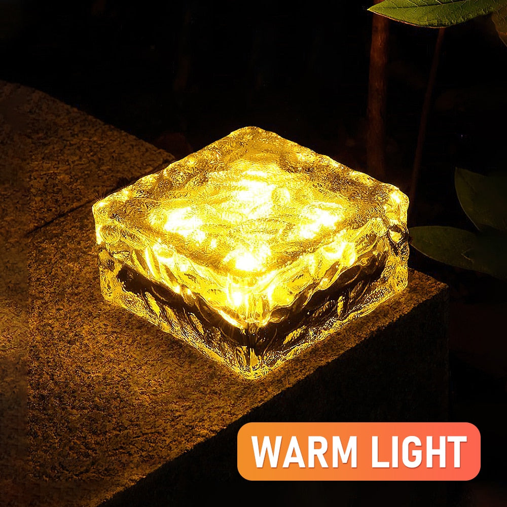 Solar Led Ice Cube Brick Lights Outdoor Waterproof RGB Remote Stair Step Paver Lamp For Yard Patio Tree Lawn Garden Decoration