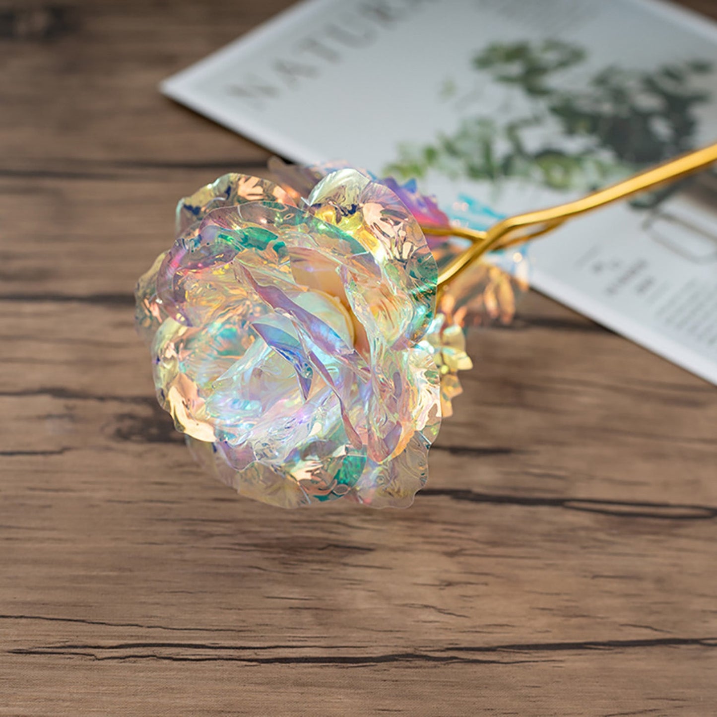 5-10PCS 24K Rose Gold Crystal Artificial Illuminous Rose Flower