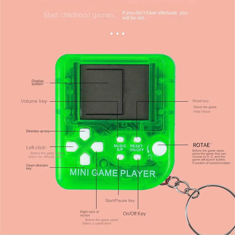 YLW GC60 Mini Handheld Game Players Machine Pocket Game Console Built in Retro Games Use for Key Chain Ring Holder Kids Gift