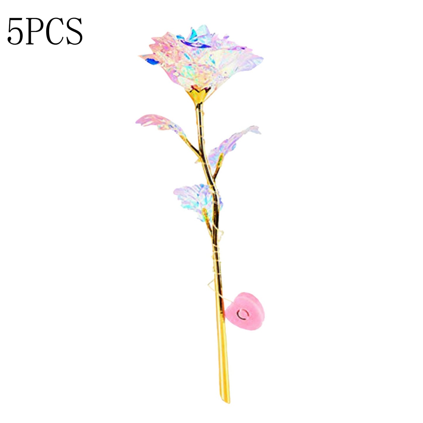 5-10PCS 24K Rose Gold Crystal Artificial Illuminous Rose Flower