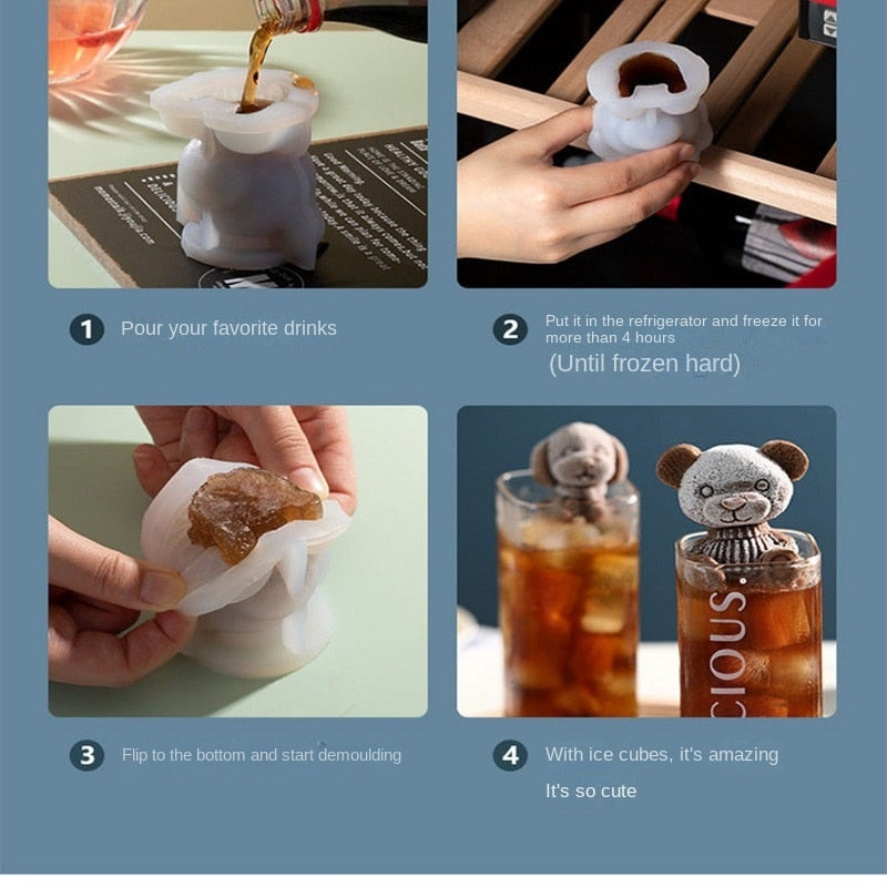 Silicone Mold Bear Shape Ice Cube Maker Chocolate Cake Mould Candy Dough Mold For Coffee Milk Tea Whiskey Ice Mold