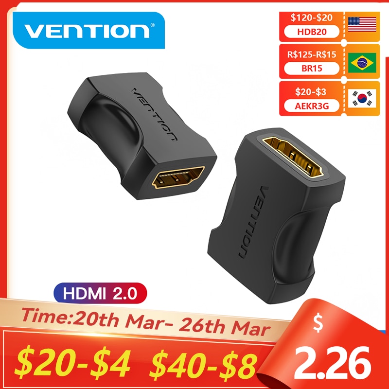 Vention HDMI Extender 4K HDMI 2.0 Female to Female Connector Cable Extension Adapter Coupler for PS4/3 TV Switch HDMI Extender