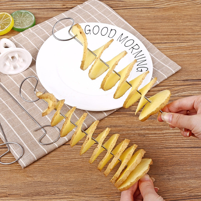 Stainless Steel Rotate Potato Slicer Twisted Potato Slice Cutter Spiral Manual Cutter Creative Kitchen Gadgets Vegetables Tools