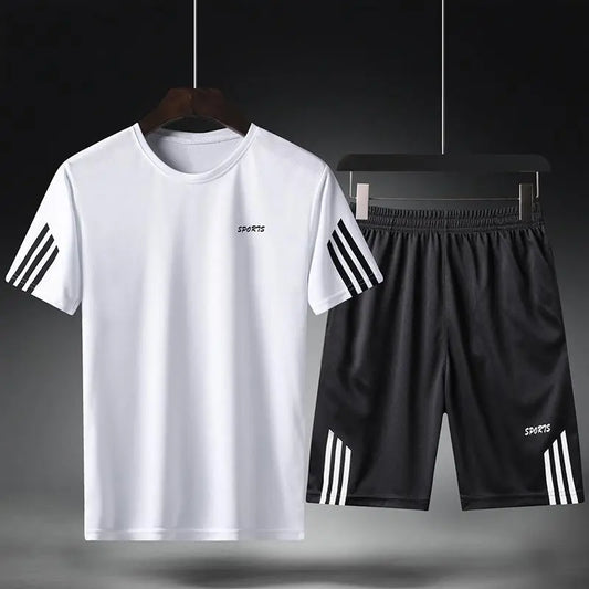 Men's Breathable Sports Casual T-Shirt And Shorts Set Various Colours