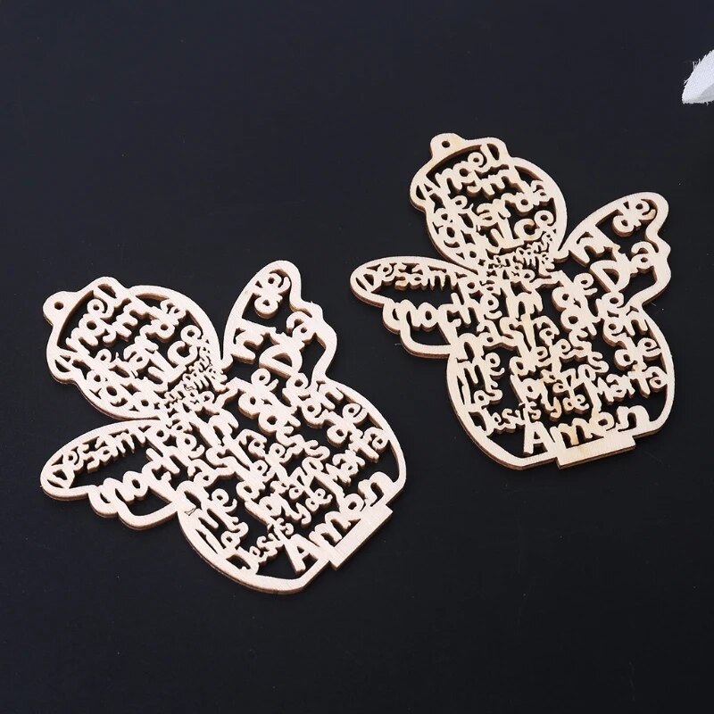 12 Pcs/Pack Wooden Hollow Out Angel for Doll Ornaments Pendants Embellishments for DIY Art Craft Projects Christmas Party