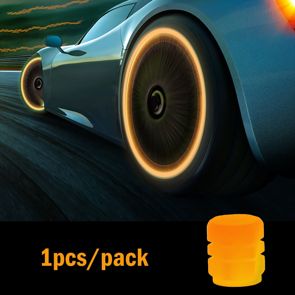4pcs Luminous Valve Caps Fluorescent Night Glowing Car Motorcycle Bicycle Bike Wheel Tyre Hub Luminous Valve Stem Caps Decors