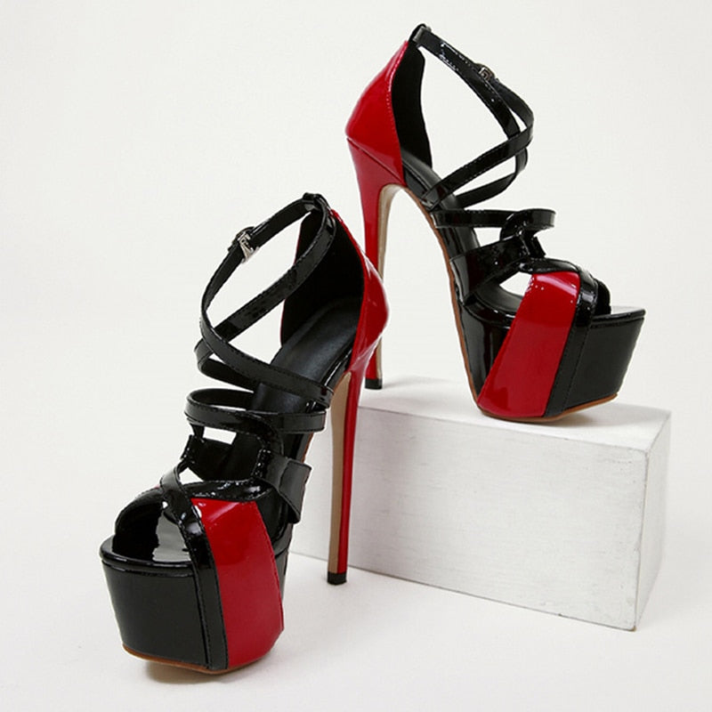 Womens High Black And Red Buckle Strap Stiletto's