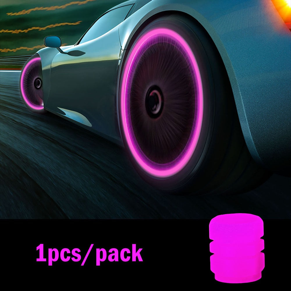 4pcs Luminous Valve Caps Fluorescent Night Glowing Car Motorcycle Bicycle Bike Wheel Tyre Hub Luminous Valve Stem Caps Decors